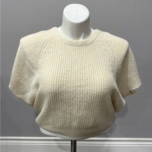 Susann d Cream Knit Short Sleeve Sweater. Made in Hong Kong.